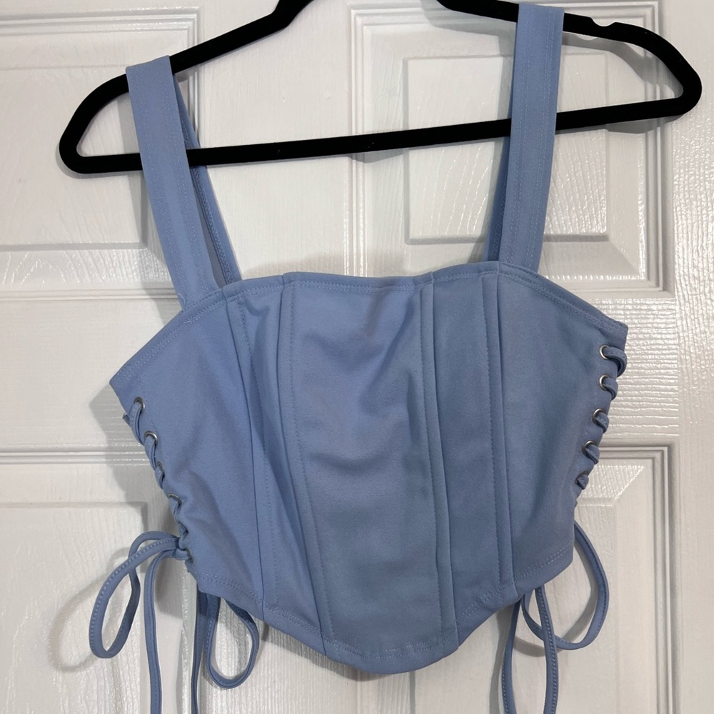 SHEIN Light Blue Lace-Up Crop Top